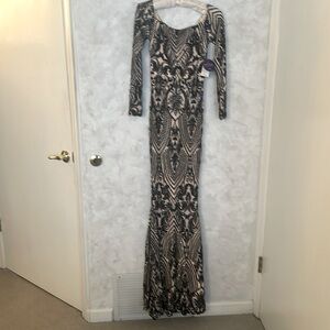 Black/nude sequin gown